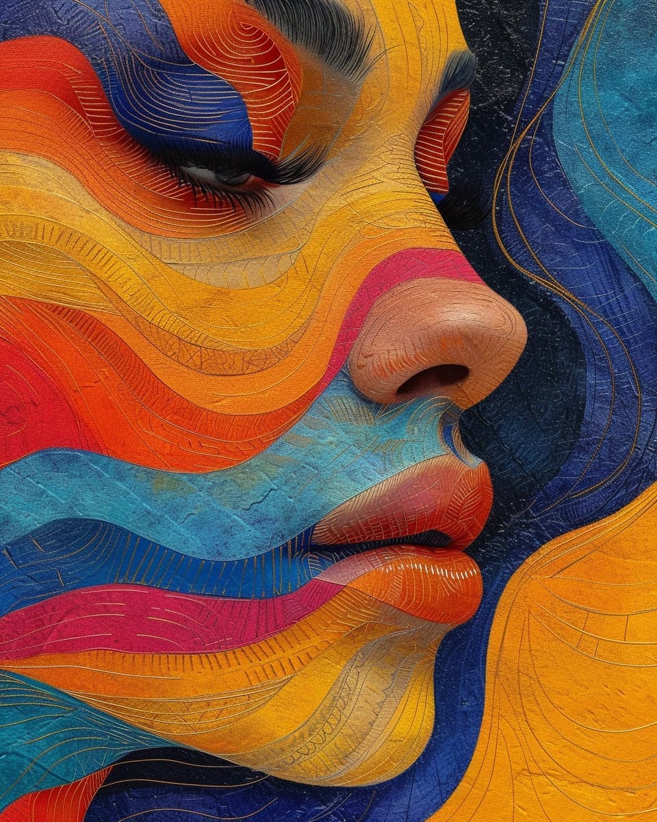 Woman Face Colorful Waves