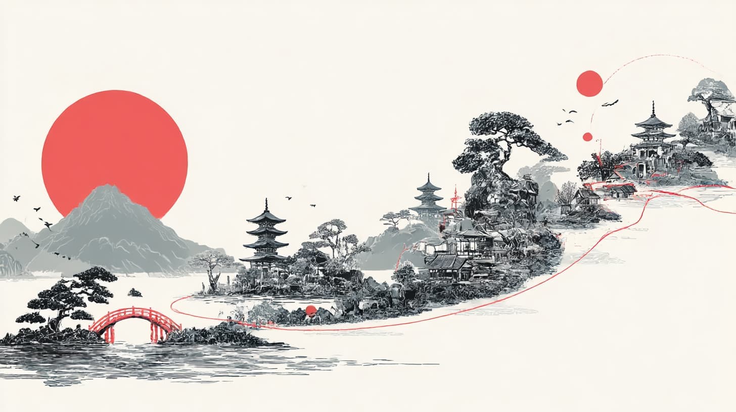 A japanese inspired backgorund visualizing the journey of Kaizen